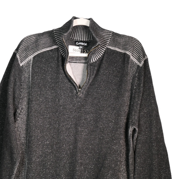 Carbon Knit Sweater Mens XXL Heathered Gray Ribbed Mock Neck 1/4 Zip Slim Fit - Picture 2 of 8